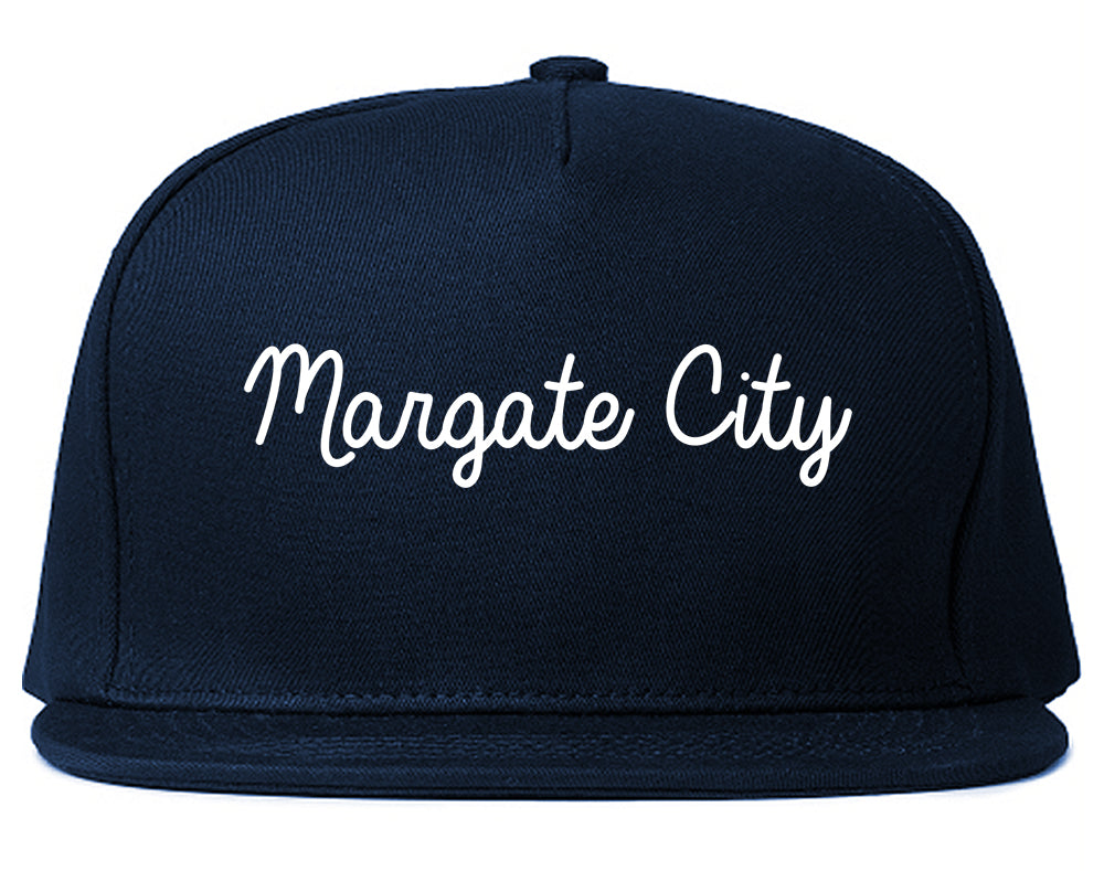 Margate City New Jersey NJ Script Mens Snapback Hat Navy Blue