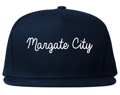 Margate City New Jersey NJ Script Mens Snapback Hat Navy Blue