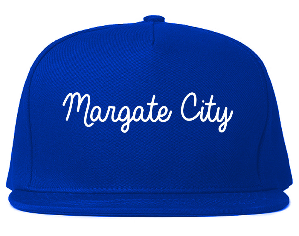 Margate City New Jersey NJ Script Mens Snapback Hat Royal Blue