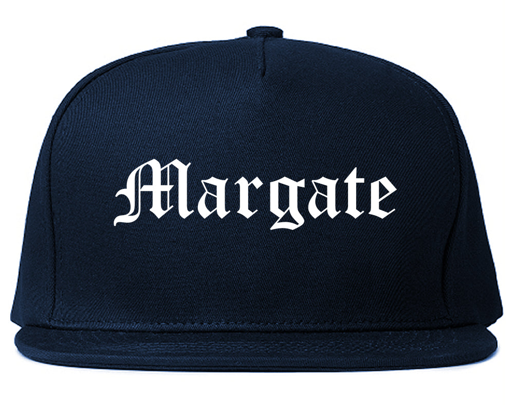 Margate Florida FL Old English Mens Snapback Hat Navy Blue