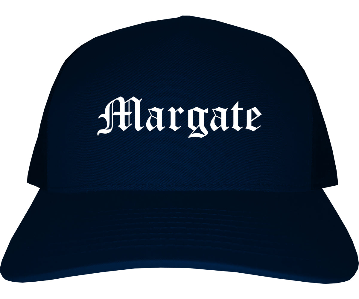 Margate Florida FL Old English Mens Trucker Hat Cap Navy Blue