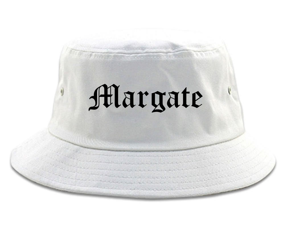 Margate Florida FL Old English Mens Bucket Hat White