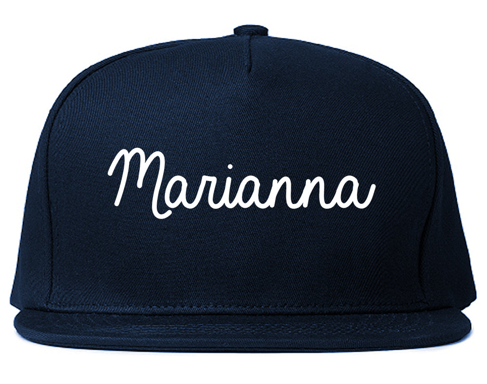 Marianna Arkansas AR Script Mens Snapback Hat Navy Blue