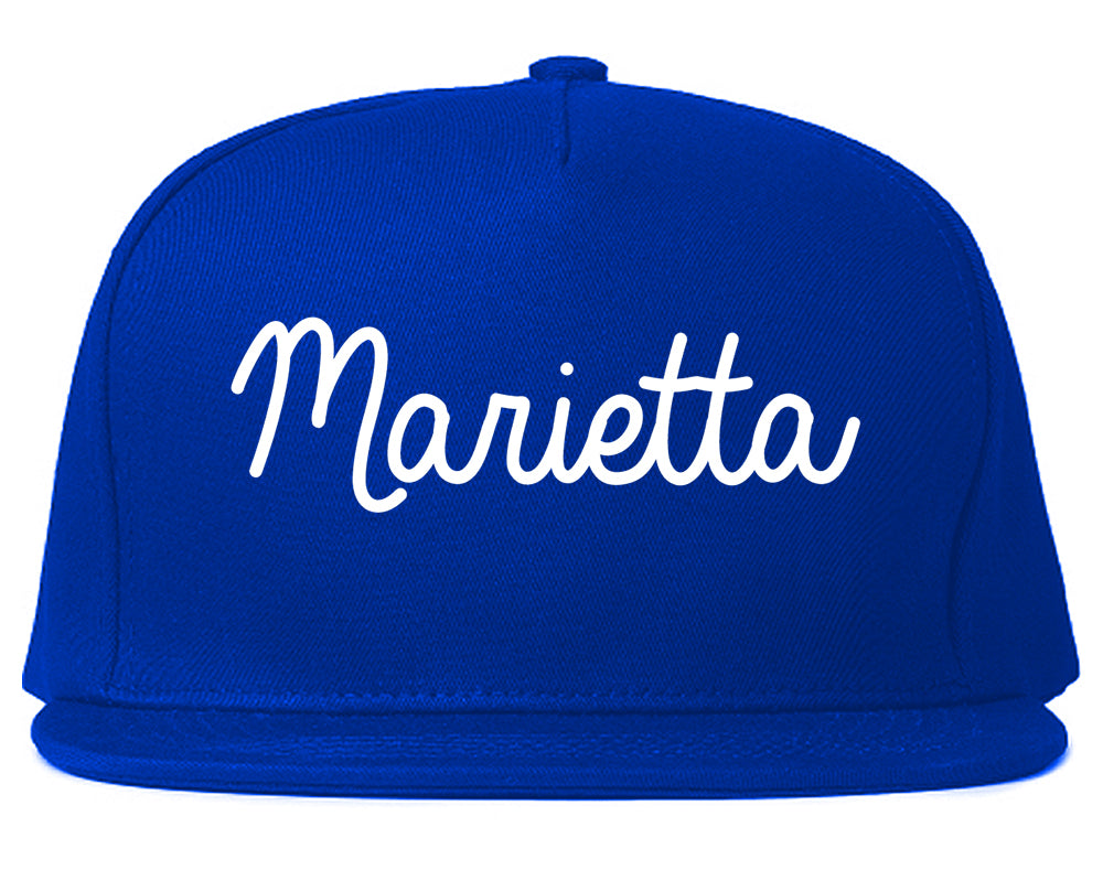 Marietta Ohio OH Script Mens Snapback Hat Royal Blue