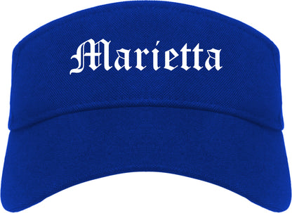 Marietta Ohio OH Old English Mens Visor Cap Hat Royal Blue