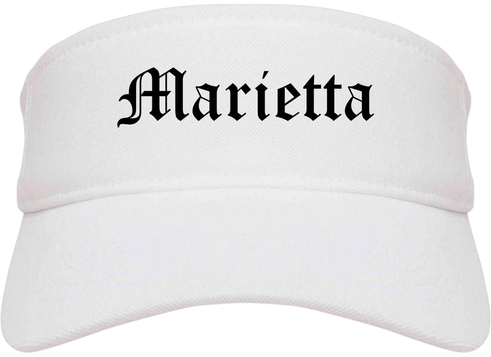Marietta Ohio OH Old English Mens Visor Cap Hat White