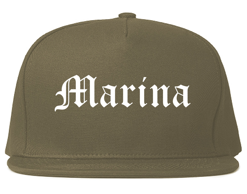 Marina California CA Old English Mens Snapback Hat Grey