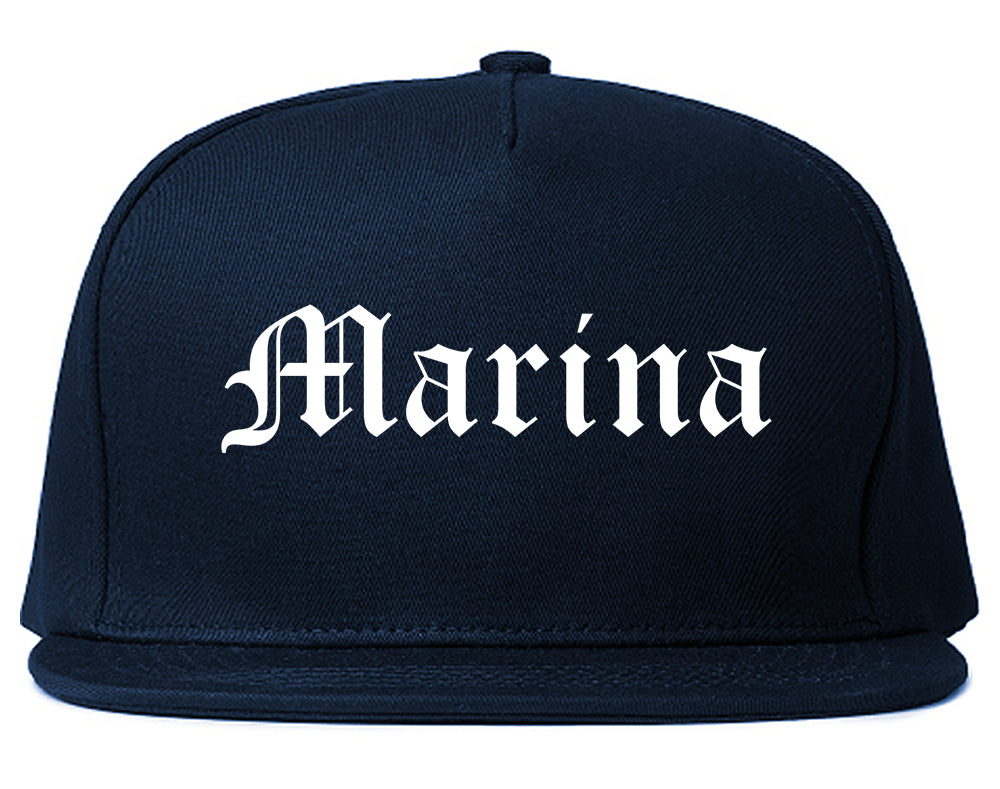 Marina California CA Old English Mens Snapback Hat Navy Blue
