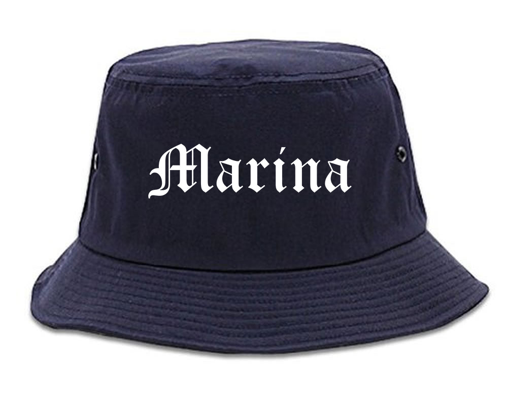 Marina California CA Old English Mens Bucket Hat Navy Blue