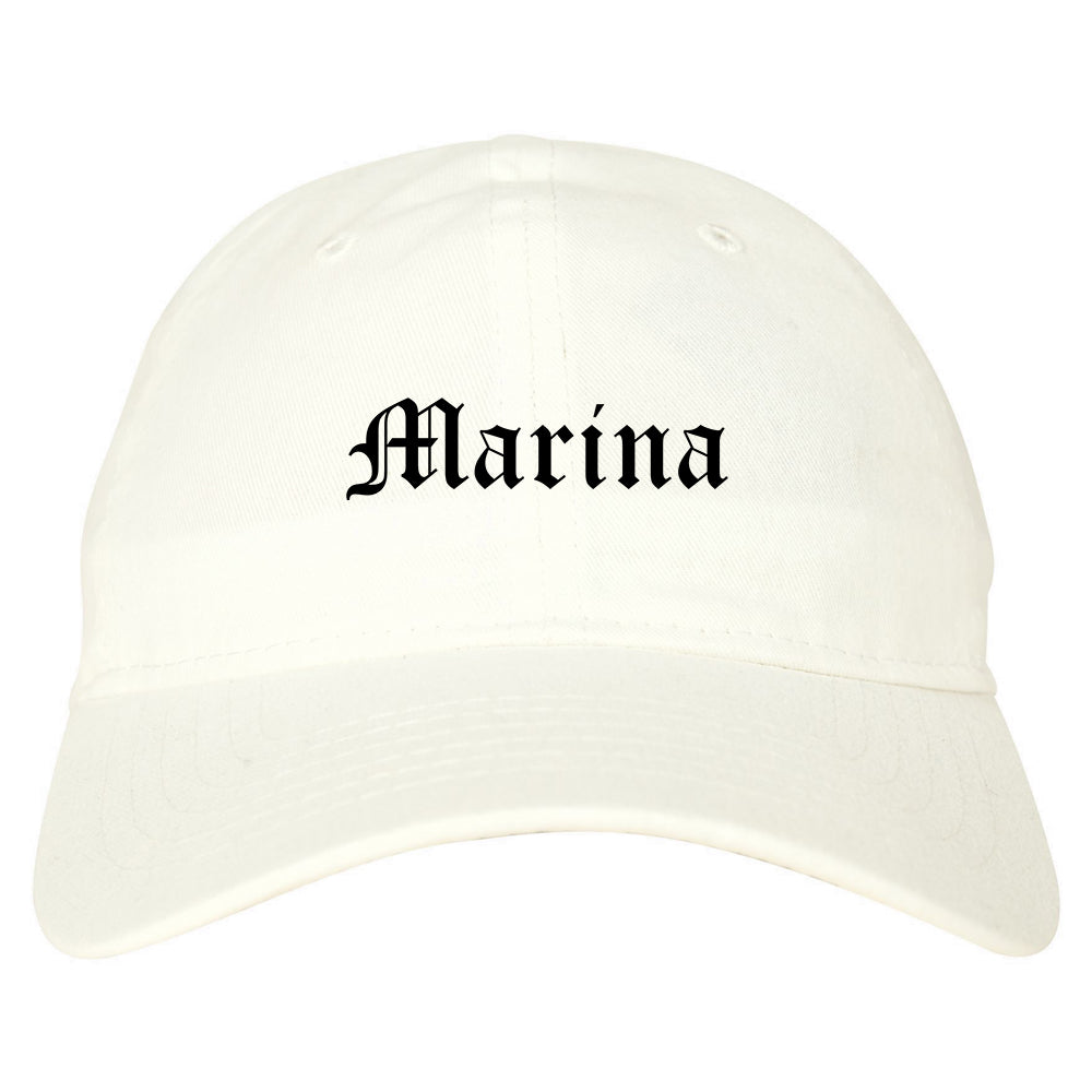 Marina California CA Old English Mens Dad Hat Baseball Cap White