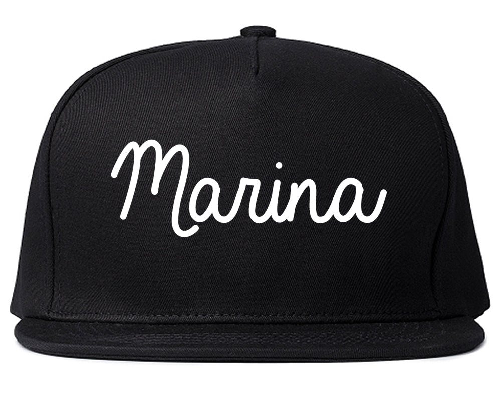Marina California CA Script Mens Snapback Hat Black