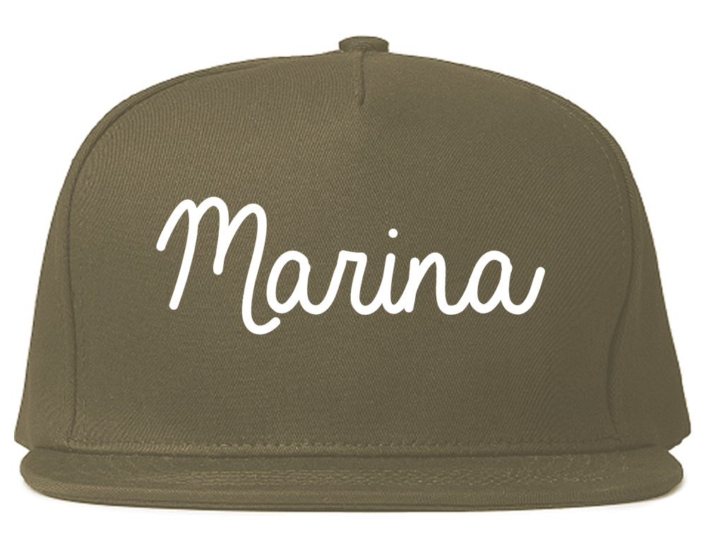 Marina California CA Script Mens Snapback Hat Grey