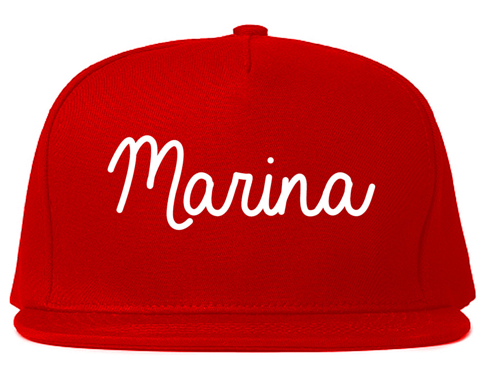 Marina California CA Script Mens Snapback Hat Red