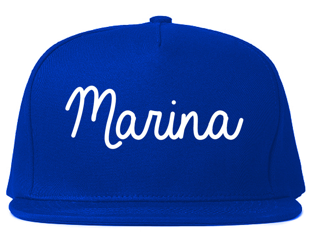 Marina California CA Script Mens Snapback Hat Royal Blue