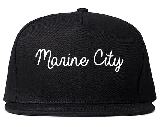 Marine City Michigan MI Script Mens Snapback Hat Black