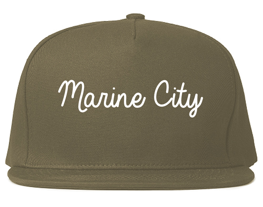 Marine City Michigan MI Script Mens Snapback Hat Grey