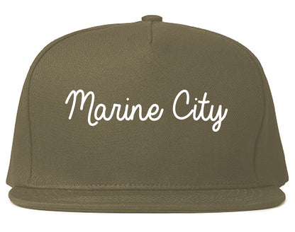 Marine City Michigan MI Script Mens Snapback Hat Grey