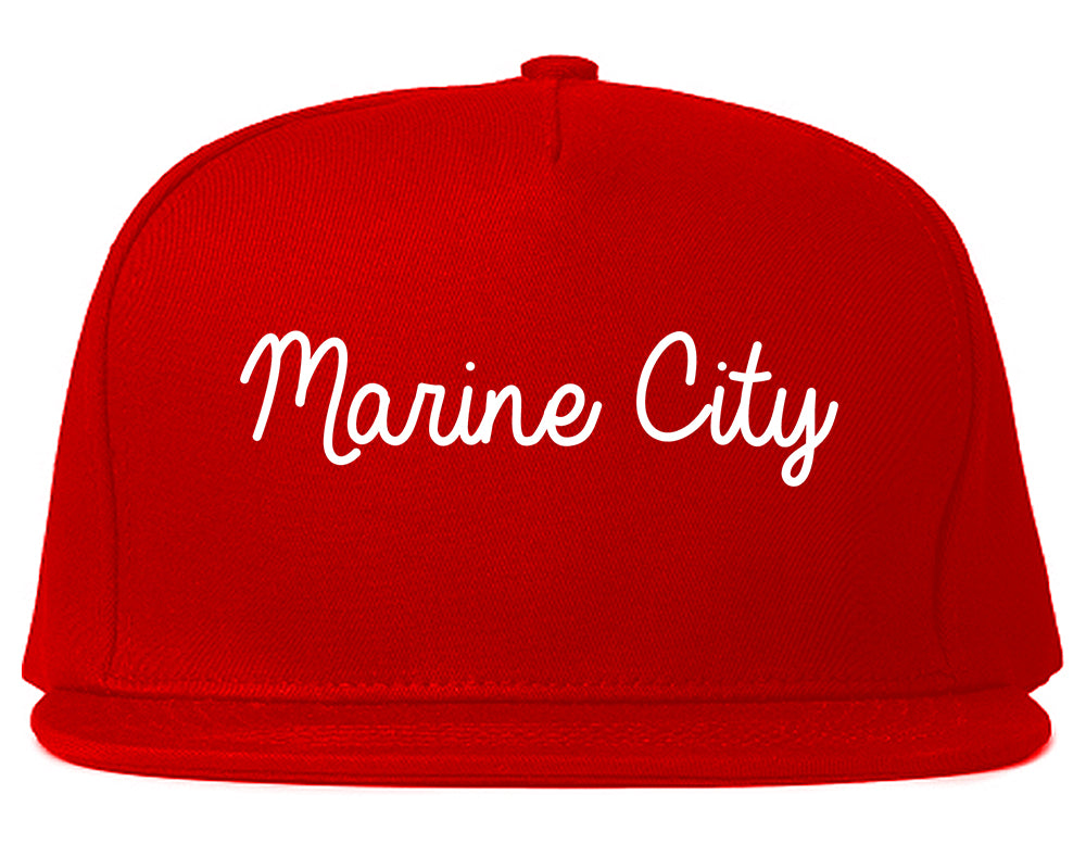 Marine City Michigan MI Script Mens Snapback Hat Red