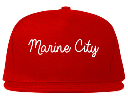 Marine City Michigan MI Script Mens Snapback Hat Red