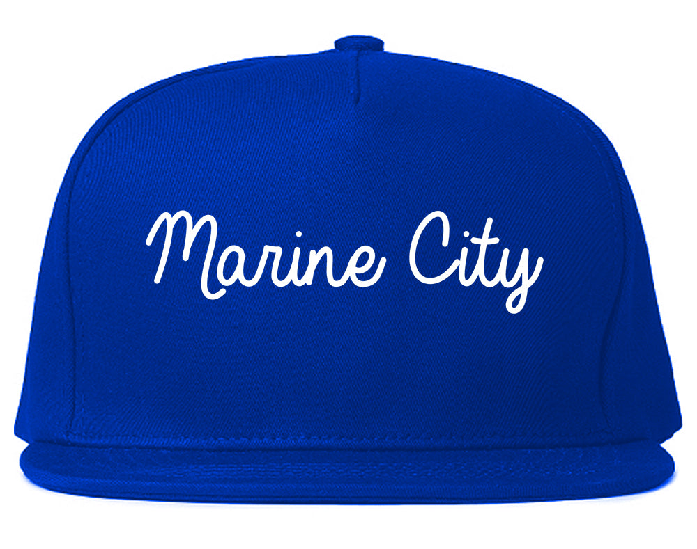 Marine City Michigan MI Script Mens Snapback Hat Royal Blue