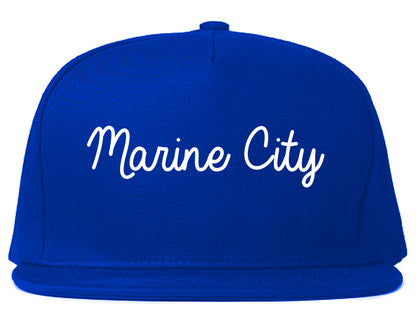 Marine City Michigan MI Script Mens Snapback Hat Royal Blue