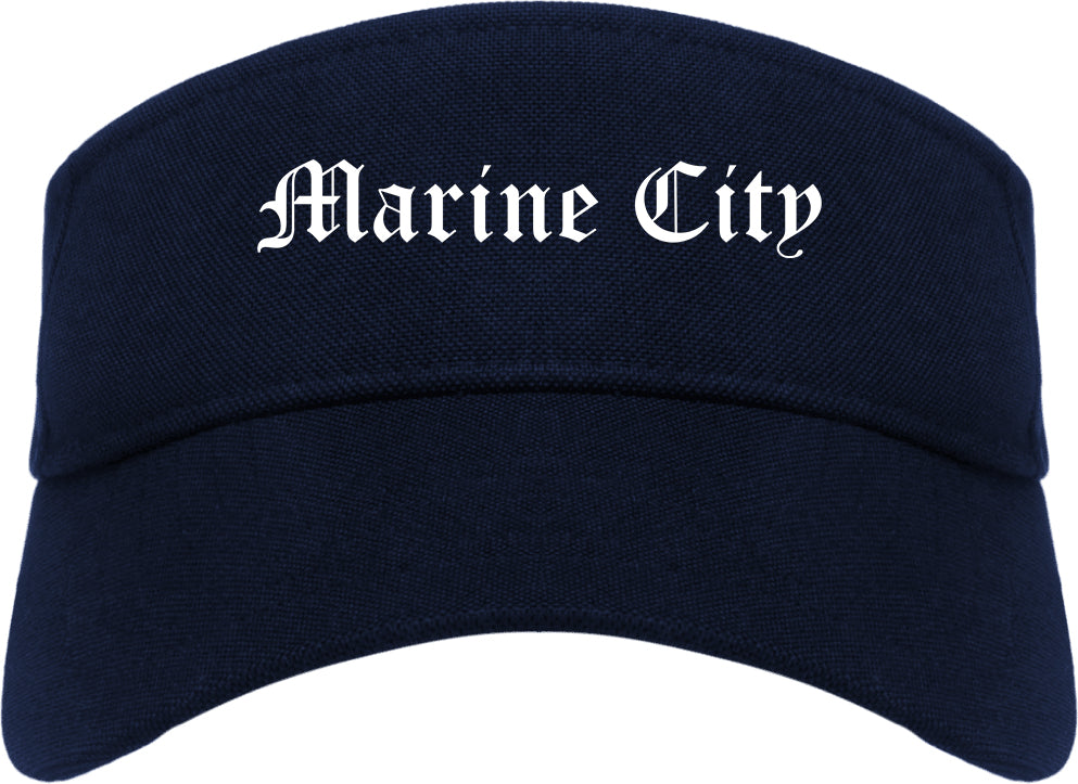 Marine City Michigan MI Old English Mens Visor Cap Hat Navy Blue