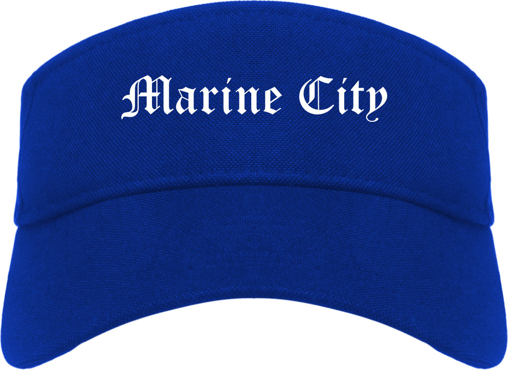 Marine City Michigan MI Old English Mens Visor Cap Hat Royal Blue