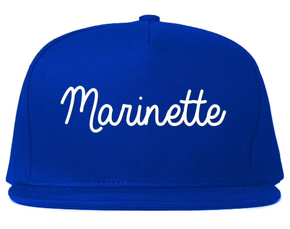Marinette Wisconsin WI Script Mens Snapback Hat Royal Blue