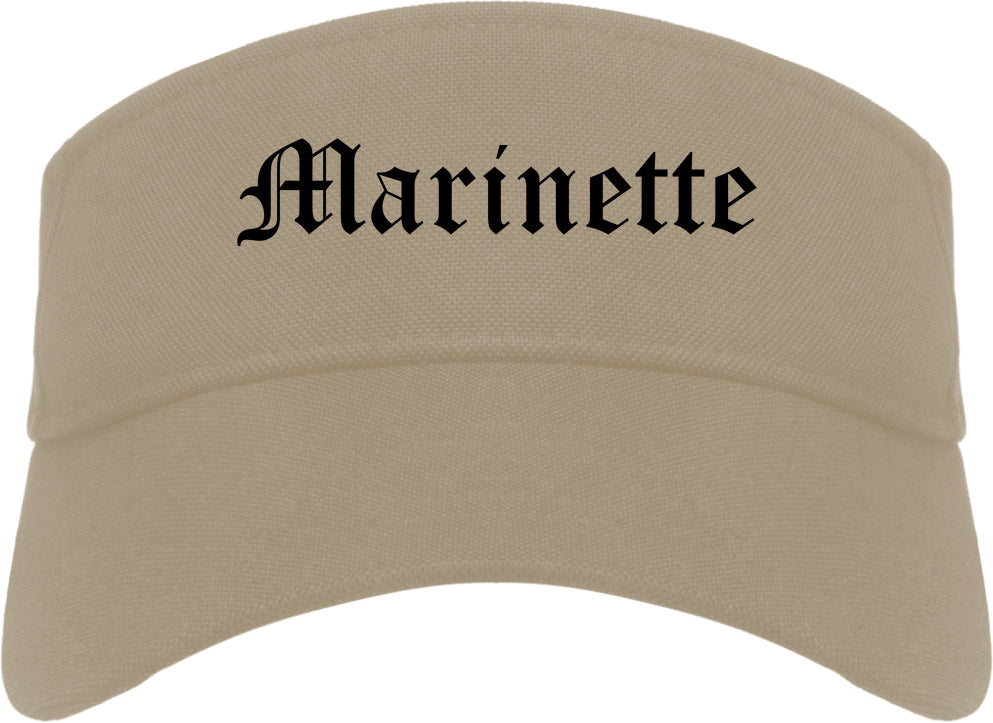 Marinette Wisconsin WI Old English Mens Visor Cap Hat Khaki