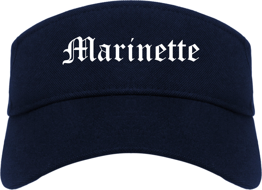 Marinette Wisconsin WI Old English Mens Visor Cap Hat Navy Blue