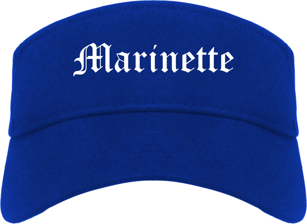 Marinette Wisconsin WI Old English Mens Visor Cap Hat Royal Blue