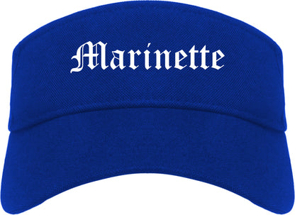 Marinette Wisconsin WI Old English Mens Visor Cap Hat Royal Blue