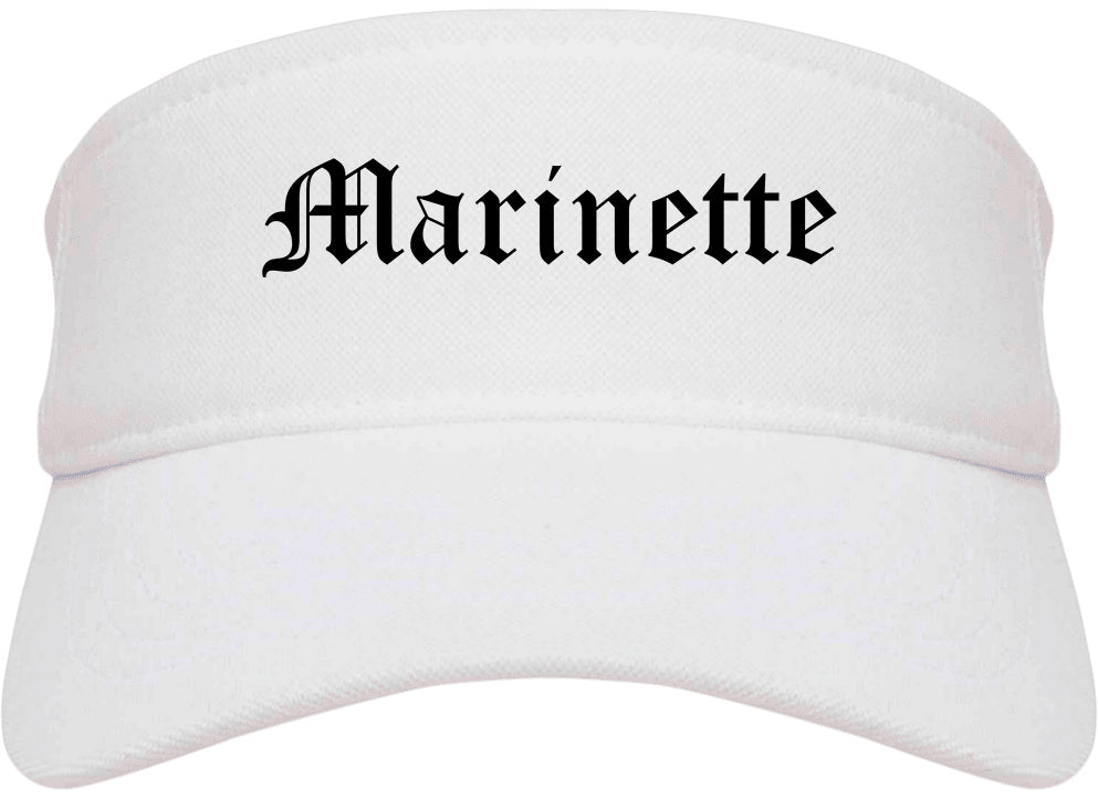 Marinette Wisconsin WI Old English Mens Visor Cap Hat White