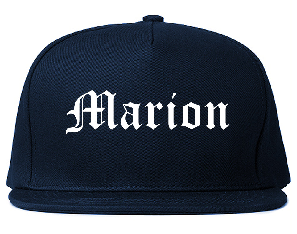 Marion Arkansas AR Old English Mens Snapback Hat Navy Blue