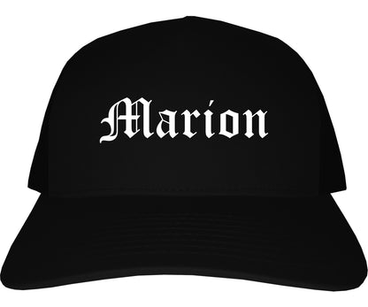 Marion Arkansas AR Old English Mens Trucker Hat Cap Black