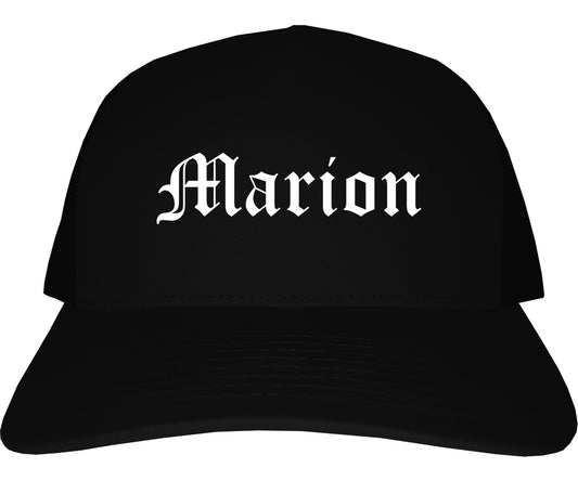 Marion Arkansas AR Old English Mens Trucker Hat Cap Black