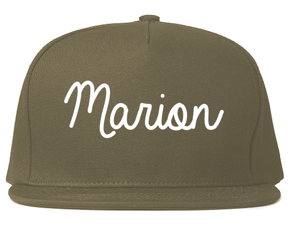 Marion Arkansas AR Script Mens Snapback Hat Grey