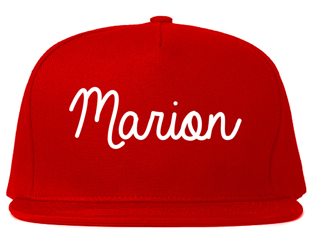 Marion Arkansas AR Script Mens Snapback Hat Red