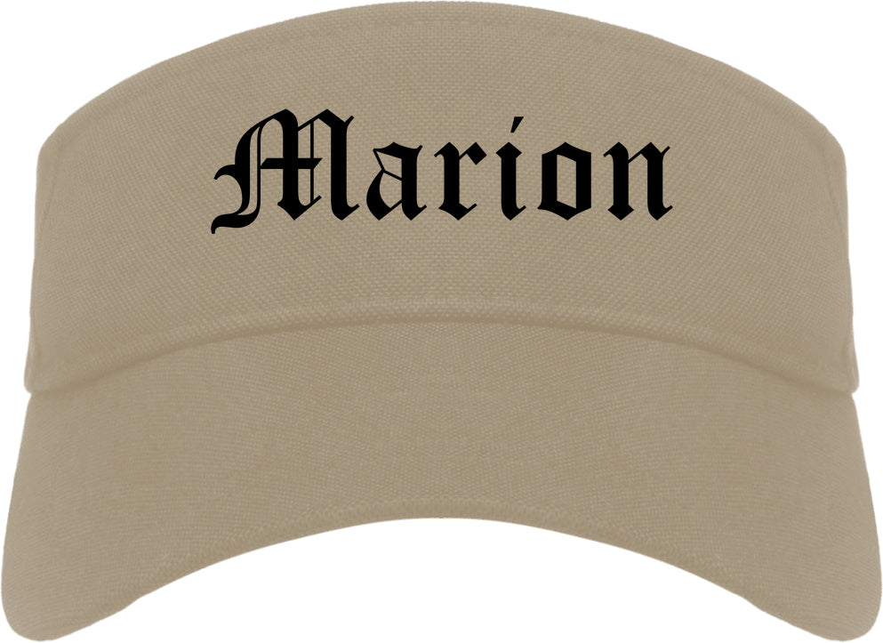 Marion Arkansas AR Old English Mens Visor Cap Hat Khaki
