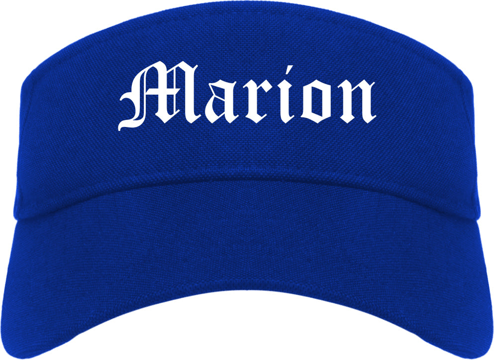Marion Arkansas AR Old English Mens Visor Cap Hat Royal Blue