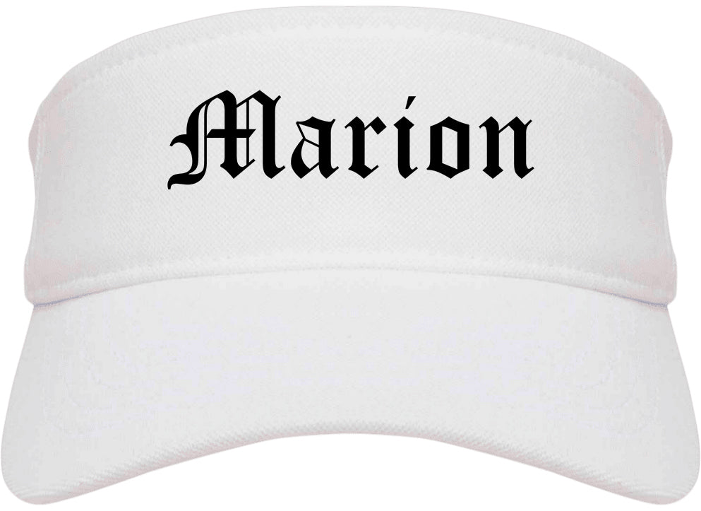 Marion Arkansas AR Old English Mens Visor Cap Hat White