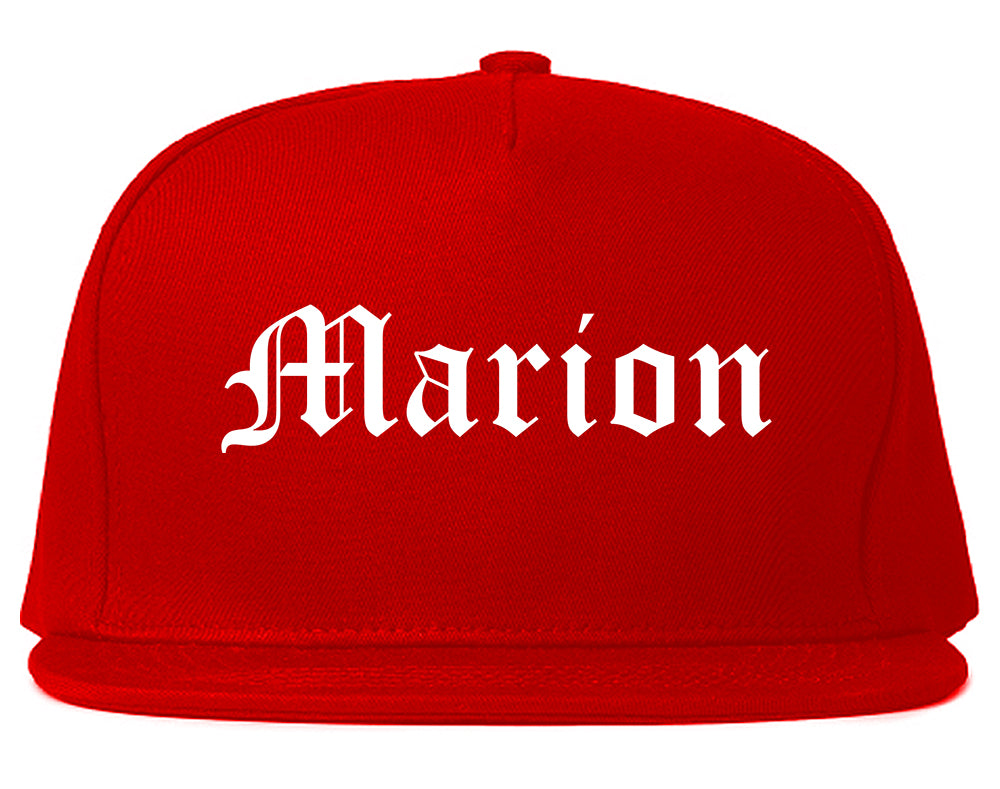Marion Illinois IL Old English Mens Snapback Hat Red