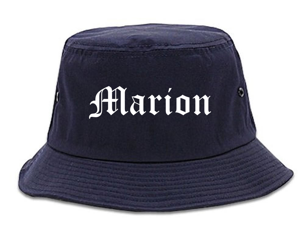 Marion Illinois IL Old English Mens Bucket Hat Navy Blue