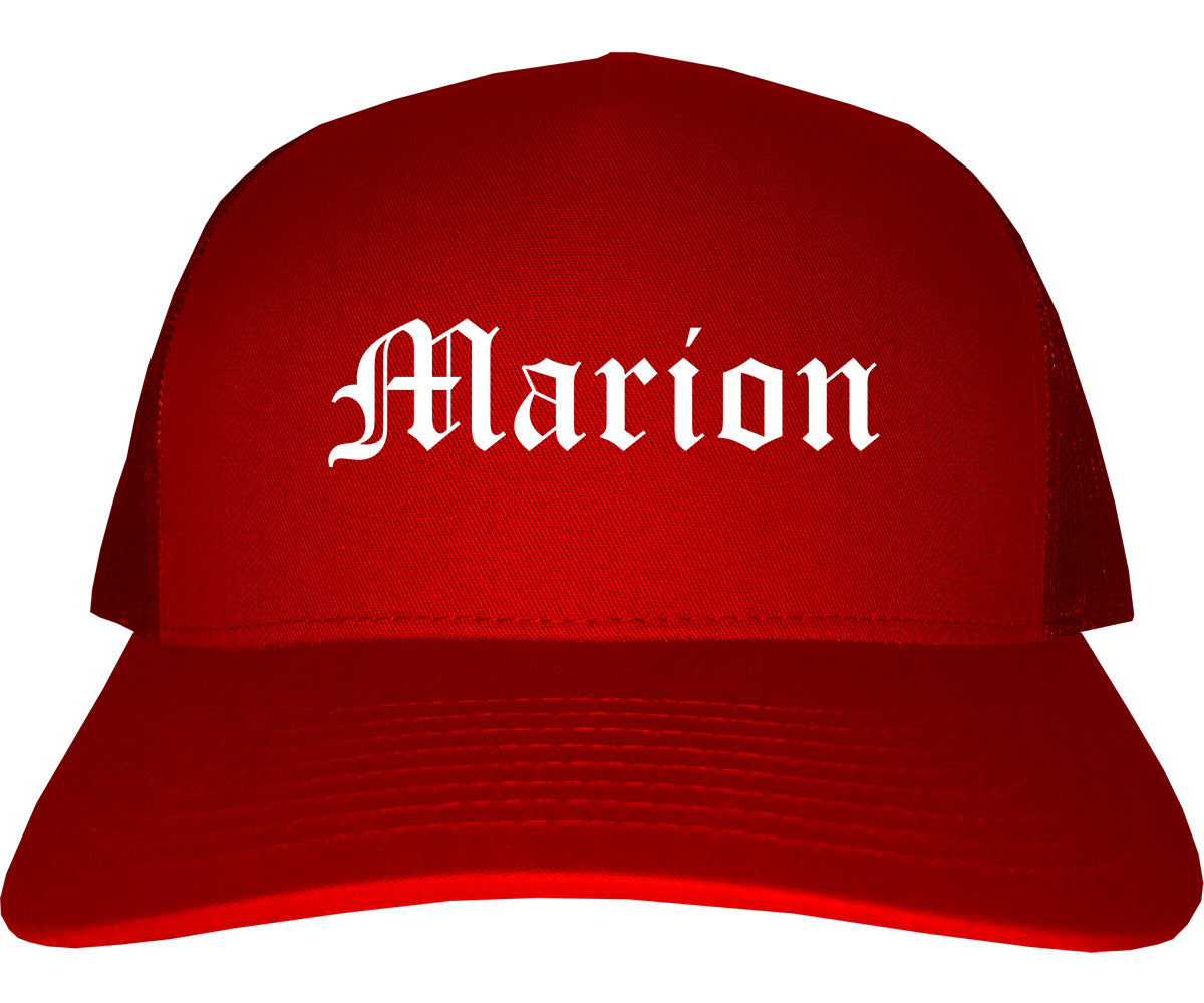 Marion Illinois IL Old English Mens Trucker Hat Cap Red