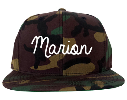 Marion Illinois IL Script Mens Snapback Hat Army Camo