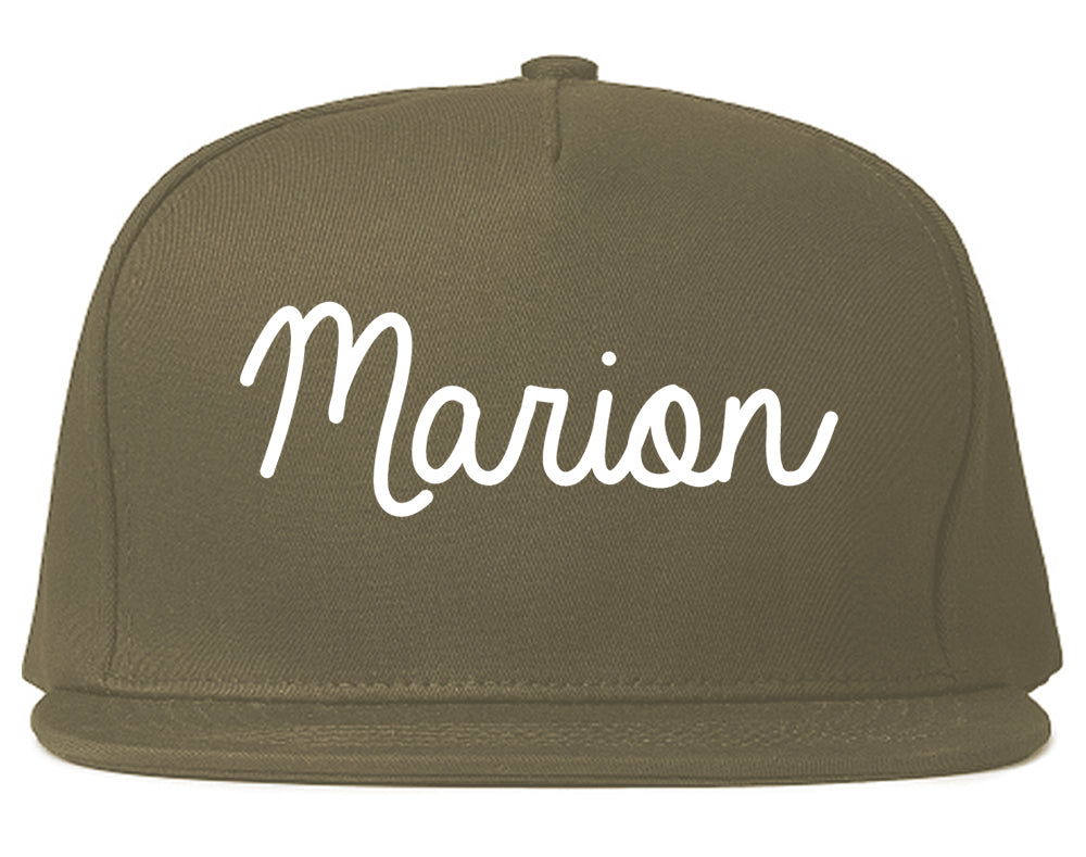 Marion Illinois IL Script Mens Snapback Hat Grey
