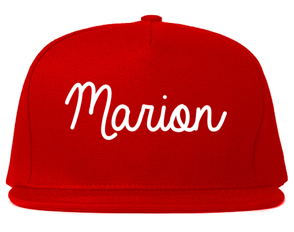 Marion Illinois IL Script Mens Snapback Hat Red
