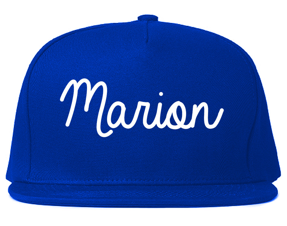 Marion Illinois IL Script Mens Snapback Hat Royal Blue