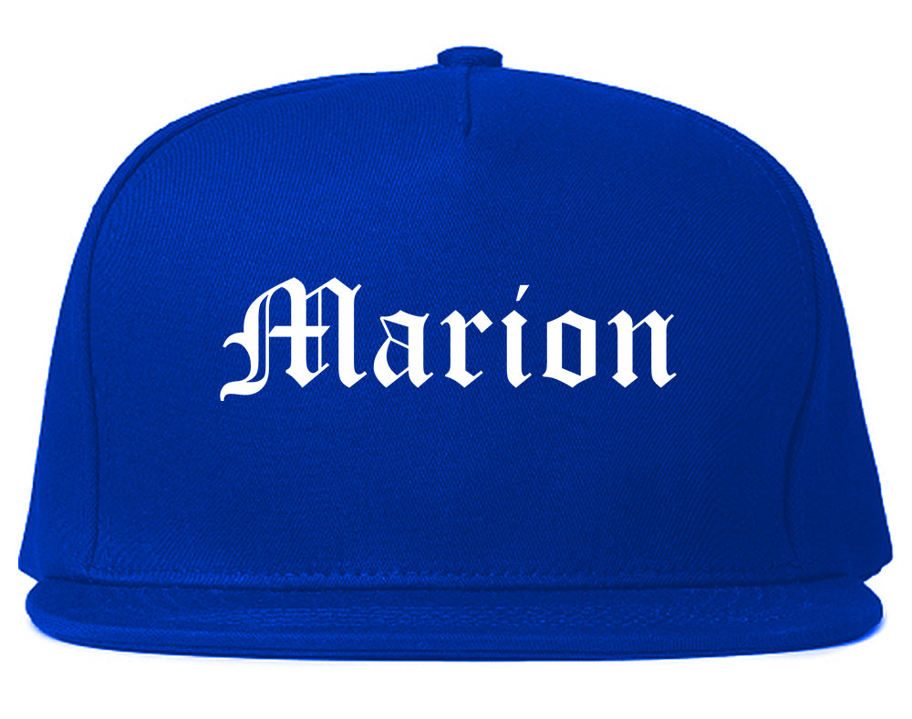 Marion Iowa IA Old English Mens Snapback Hat Royal Blue