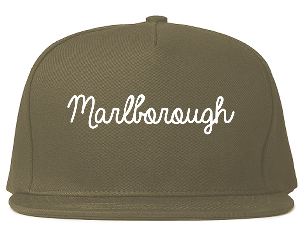 Marlborough Massachusetts MA Script Mens Snapback Hat Grey